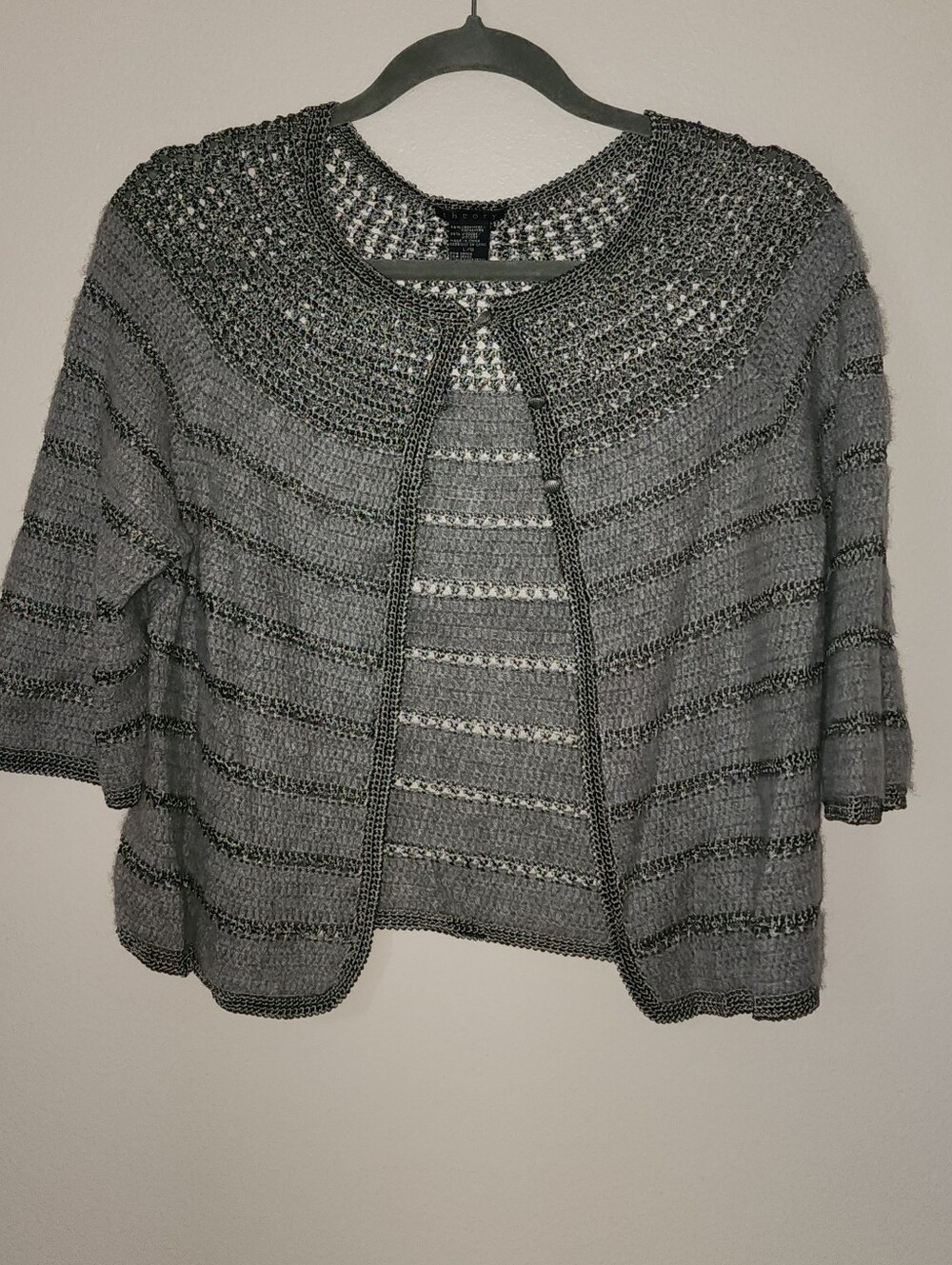 Theory Gray Open-Front Short-Sleeve Knit Cardigan